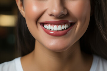 Obraz premium Closeup of a beautiful smiling woman with white perfect teeth mouth