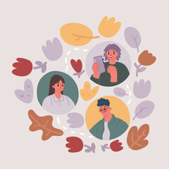 Vector simple silhouettes or icons of two people - woman and man facing each other - relationship, conversation, gender