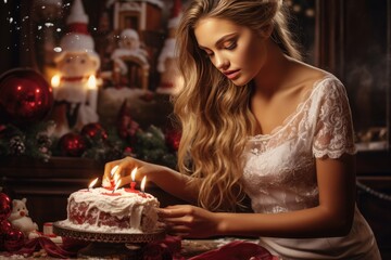 Obraz na płótnie Canvas woman with birthday cake