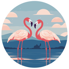 Flamingos bei Sonnenuntergang im Kreisrahmen