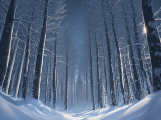 A magical snow-covered forest. Christmas night. Beautiful mysterious, magic, beautiful. 