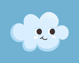 Cute cloud character concept. Weather forecast design element. Dream, rest and relax. Climate and atmosphere. Poster or banner. Cartoon flat vector illustration isolated on blue background