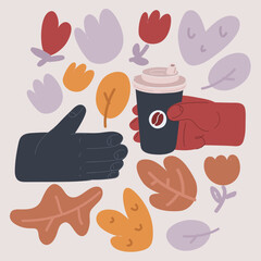 Human hand holdin a coffe mug. Cut out.