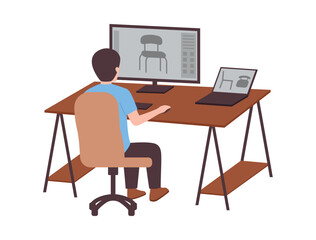 Man working on chair design at his computer.