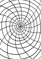 Obraz premium Black thin lines extending from the center of the screen to the edge are slightly bent in an arc, and one solid spiral line also extends from the center, gradually increasing towards the edge.