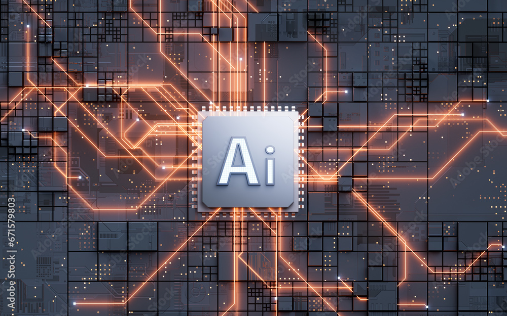 Aufkleber ai with artificial intelligence concept background, 3d rendering.