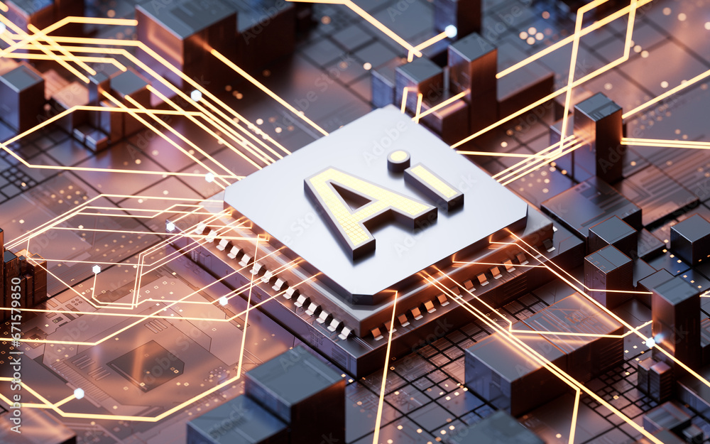 Poster ai with artificial intelligence concept background, 3d rendering.