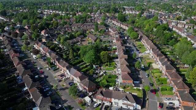 The Streets, Suburbs and Houses of Birmingham in the UK Aerial View