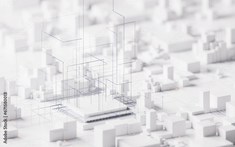 Poster technology circuit board and core, 3d rendering.
