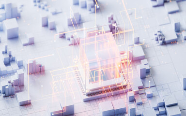 Technology circuit board and core, 3d rendering.