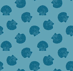 Seamless pattern with seashells. Repeating design element for printing on fabric. Textile and cotton. Tropical and exotic nautical fauna. Template and layout. Cartoon flat vector illustration
