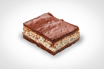 Handmade brownie, chocolate soufflé, sugar-free and gluten-free. Proper Nutrition. Isolated image on a white background.