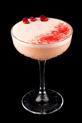 A deliciously cocktail with different fillings. Isolated on a dark background