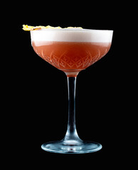 A deliciously cocktail with different fillings. Isolated on a dark background