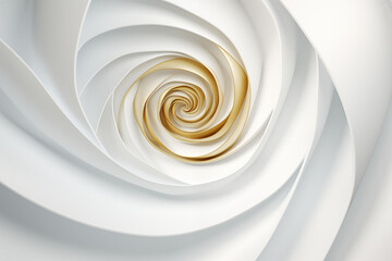 White and gold geometric volumetric background, spiral similar to a rose.