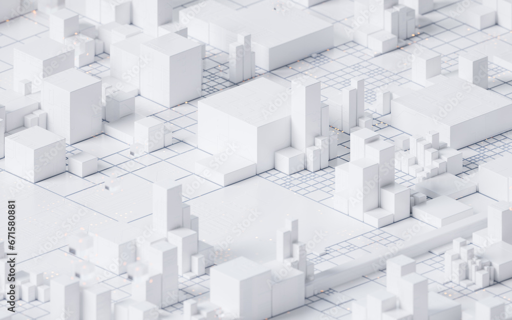Poster white cube circuit board, 3d rendering.