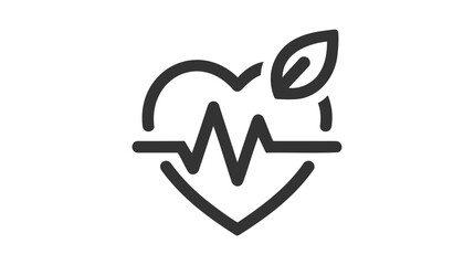 Vector icon of a heart combined with a heartbeat line and a leaf on top