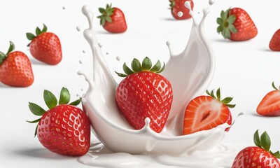 milk or yogurt splash with strawberries