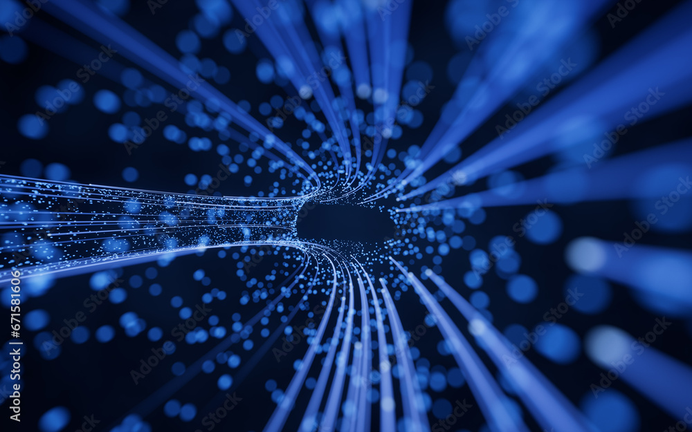 Poster flowing digital lines with cyberspace background, 3d rendering.