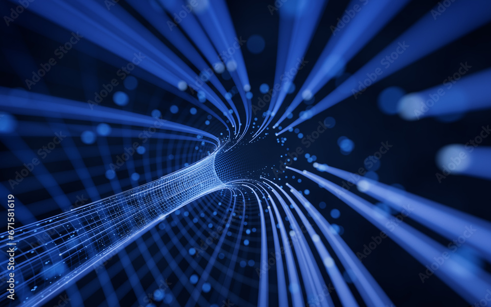 Aufkleber flowing digital lines with cyberspace background, 3d rendering.