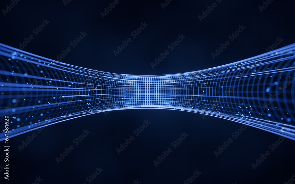Poster flowing digital lines with cyberspace background, 3d rendering.