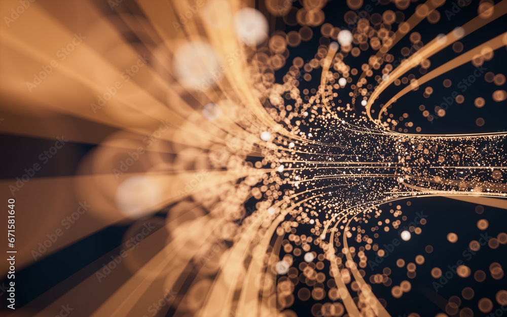 Aufkleber flowing digital lines with cyberspace background, 3d rendering.