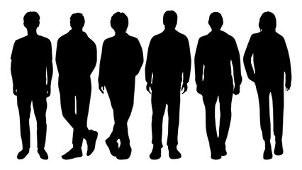6人の男性が横に並ぶシルエット_透過png - obrazy, fototapety, plakaty