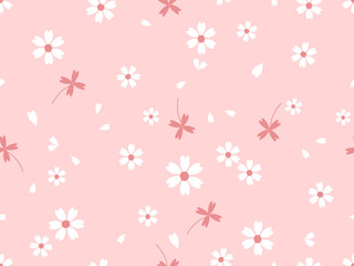 Seamless pattern with daisy flower  on pink background vector illustration.