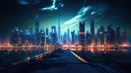 Fototapeta na wymiar Concept of futuristic city at night. AI generated.