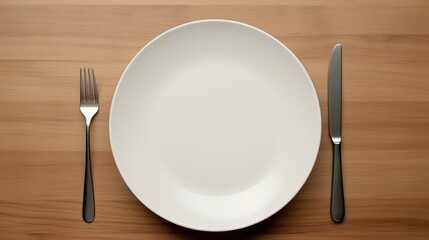 Plate fork and knife on the table. AI generated. - obrazy, fototapety, plakaty