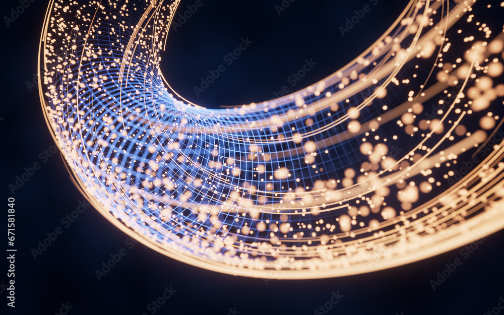 Aufkleber flowing digital lines with cyberspace background, 3d rendering.