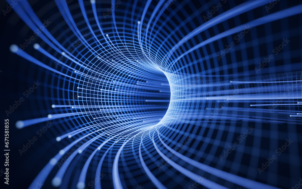 Poster flowing digital lines with cyberspace background, 3d rendering.