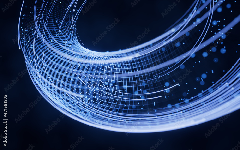 Aufkleber flowing digital lines with cyberspace background, 3d rendering.