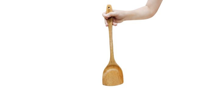 wooden spatula in hand PNG transparent - Powered by Adobe