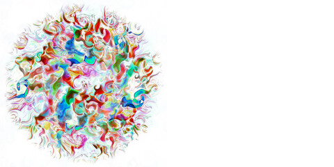 motion blur multi-coloured circular spinning twisting sphere whiteboard background