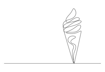 Continuous single line art of an ice cream. An ice cream fast food in one line style isolated on white background vector illustration. Premium vector. 