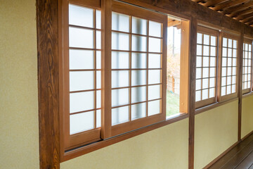 closeup of traditional wooden Japanese house
