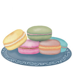 Hand painted watercolor illustration of Macarons.
