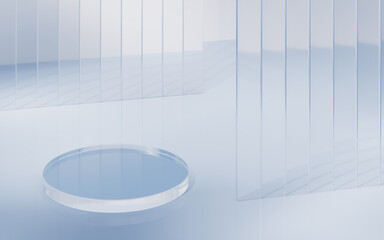 Transparent glass stage background, 3d rendering.