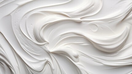 Background made with textured smears of white cream. Body lotion for perfect skin. Copy space for your design. Macrophotography in flat lay style.

