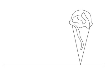Continuous one line drawing of delicious fresh ice cream cone. Single one line art of sweet ice cream gelato desert. Vector illustration. Pro vector. 