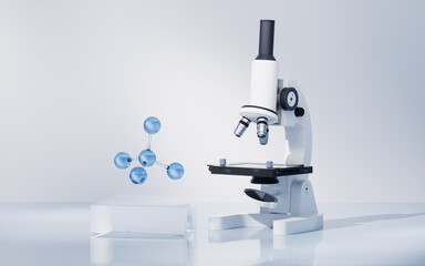 Molecule and microscope in the laboratory, 3d rendering.