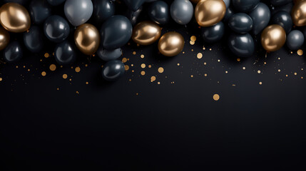 Fototapeta premium minimalist black party background with a black and golden ballons with empty copy space
