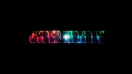Cyber Monday glow colorful neon laser glitch text effect animation on black abstract background