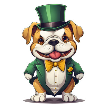 Cute Bulldog St Patrick Clipart Illustration