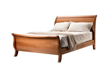 Cherry Wood Sleigh Bed Isolated on Transparent Background. Ai