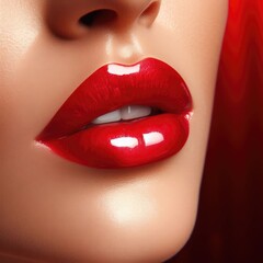 red lipstick on a red background makeup background