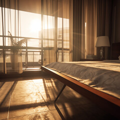 Photo shot in Close-up shot, hotel room, 3d render. AI generated