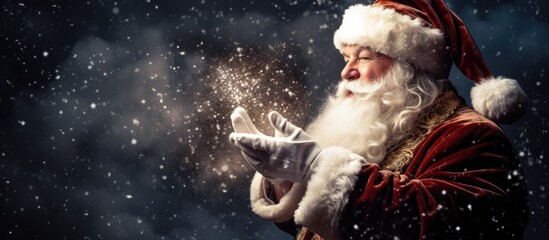 Santa Claus magically conjuring snow from his hands - obrazy, fototapety, plakaty