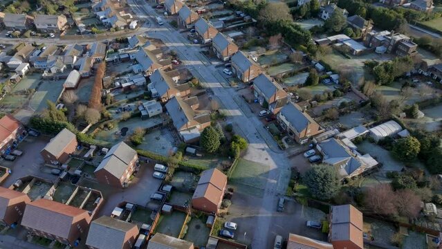 Houses on a Frosty UK Morning Aerial View